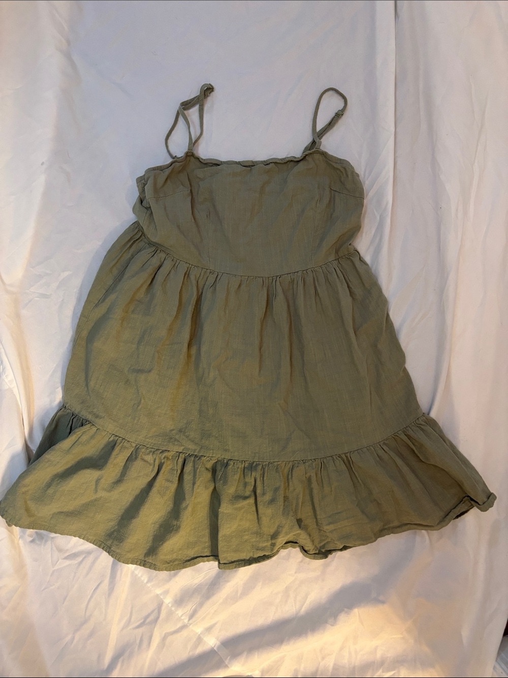 SHEIN Women’s Medium Petite Olive Green Tiered Sundress with Spaghetti Straps